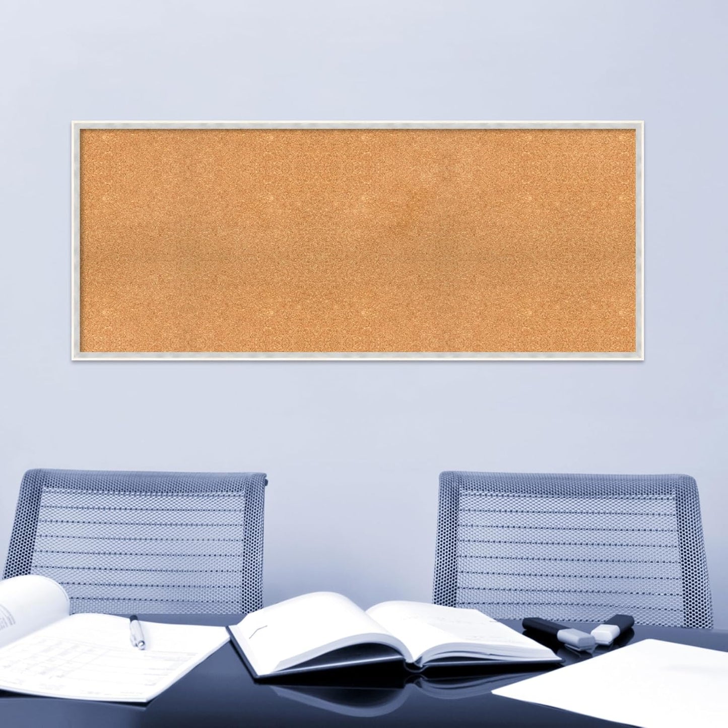 Amanti Art Natural Cork Board for Wall, 23x55 Vision Board with White Frame, Oversize Corkboard Office Decor for Home Organization, Modern Corkboard Pinboard to Display Items for Home Organization in