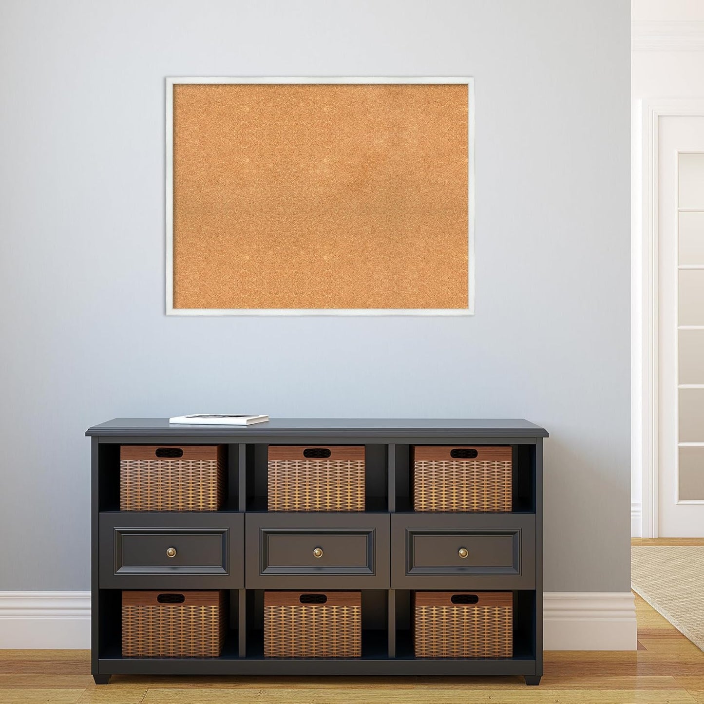 Amanti Art Natural Cork Board for Wall, 27x35 Vision Board with White Frame, Large Corkboard Office Decor for Home Organization, Country Rustic Corkboard Pinboard to Display Items for Home