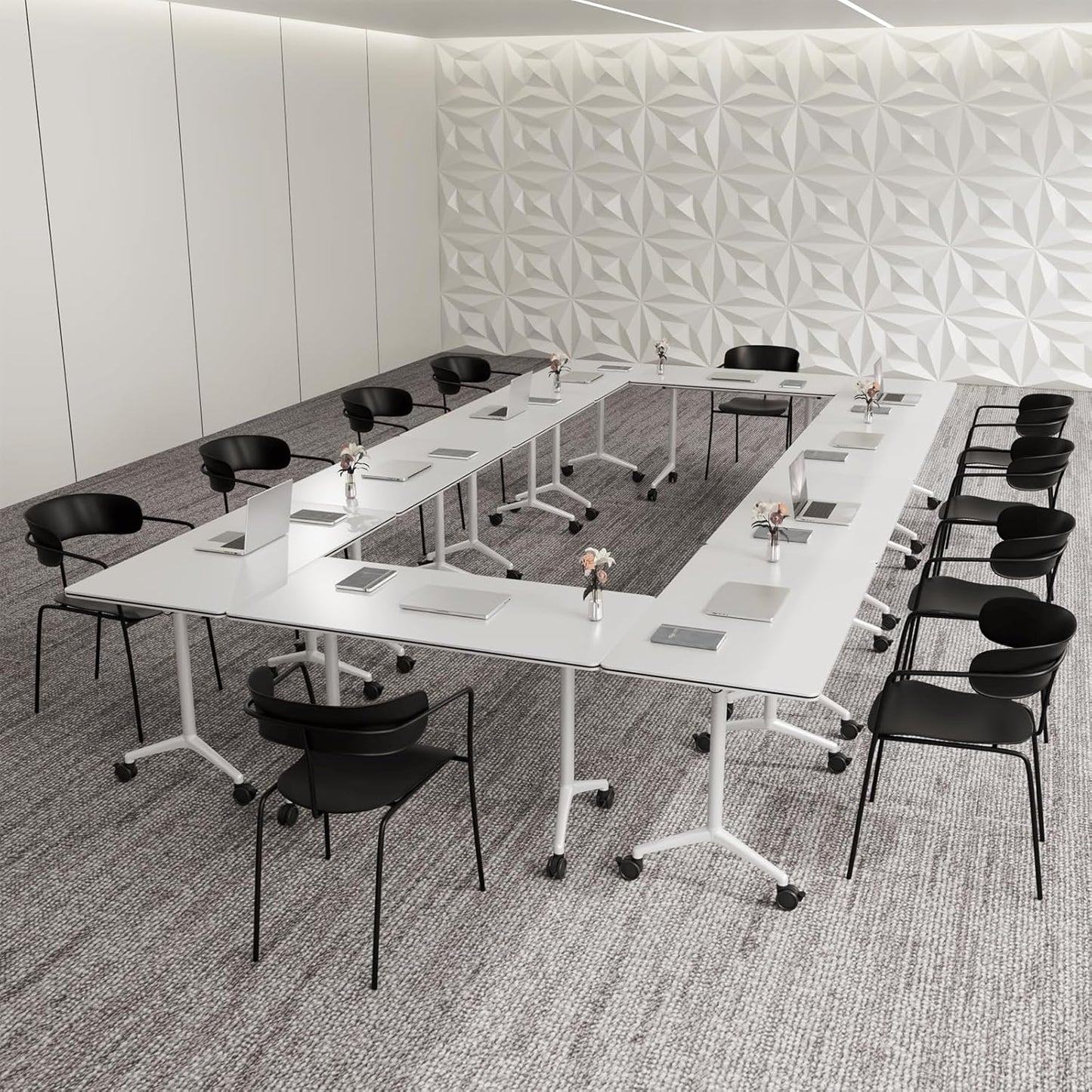 Conference Table,Folding Conference Room Tables Portable Rolling Conference Training Table with Silent Wheels,Mobile Meetings Flip Top Tables for Offices Classrooms Meeting Room (6Pack 61in)