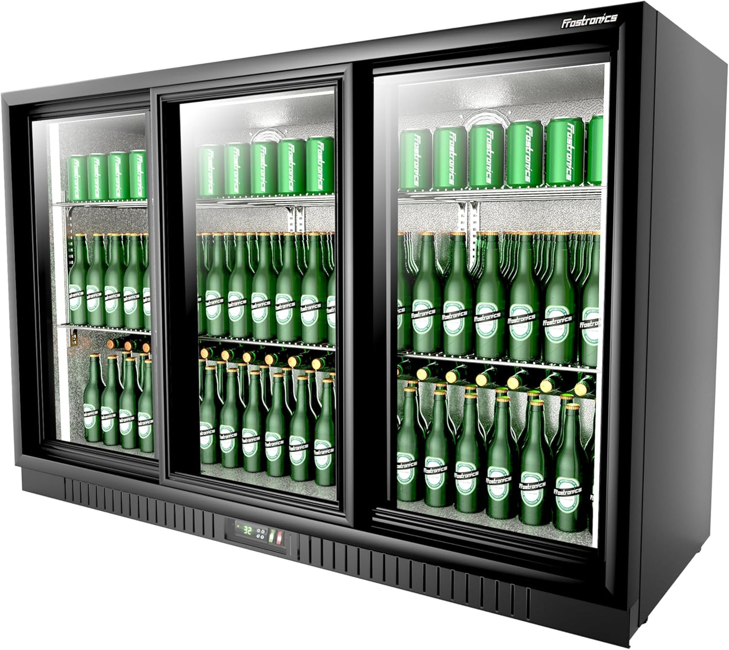 54 in. 335 cans Triple Sliding Door Back Bar Beverage Cooler, 10.8 cu. ft. Under Counter Glass Door Bar Fridge, lockable, 32-50°F Display Refrigerator, ETL & NSF7 Certified