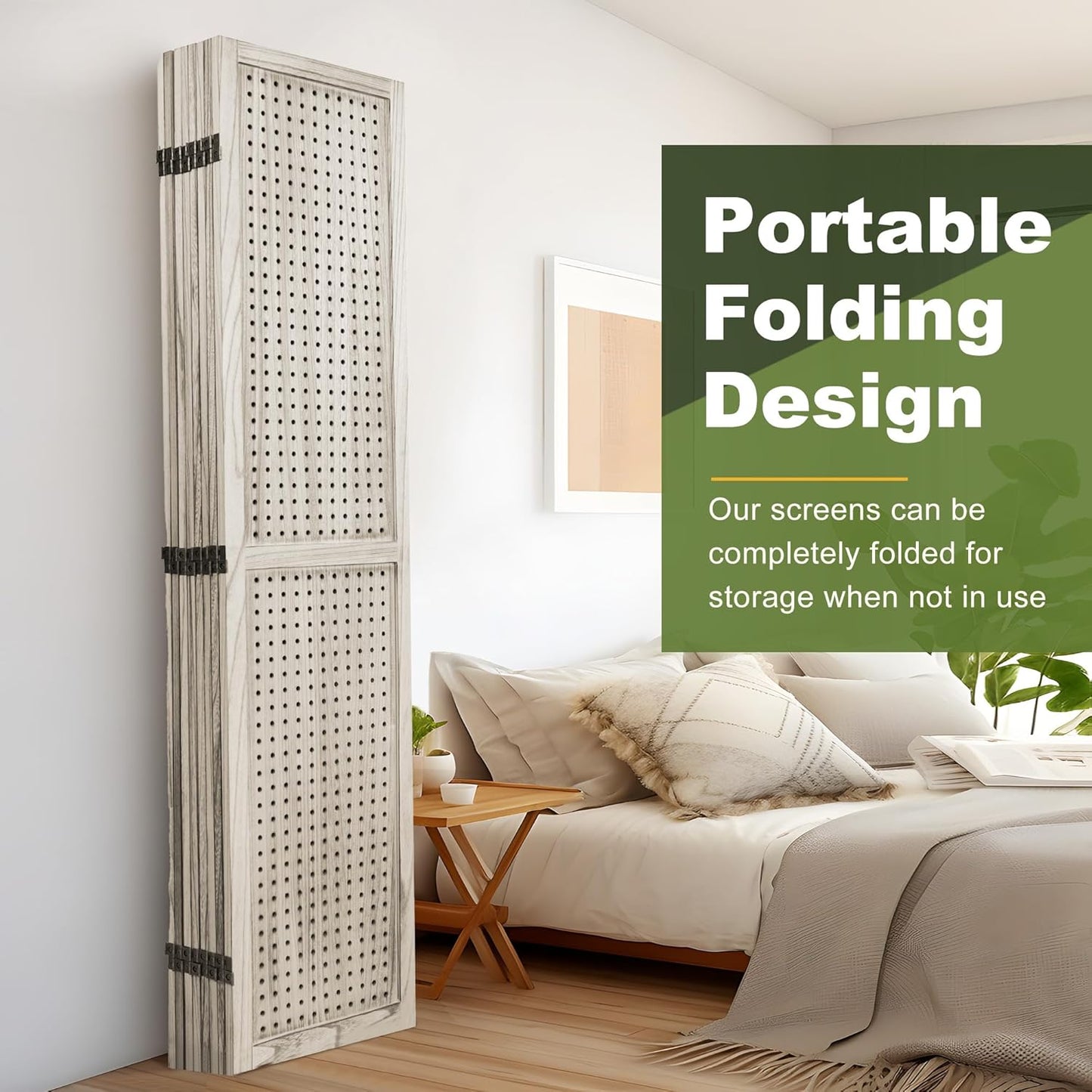 NicBex Room Divider 8 Panel Pegboard Display 5.6FT Wood PegBoard Room Dividers, Folding Privacy Screens Portable Display Board Wall Divider for Craft/Art Shows, Room Separation, Natural Wood