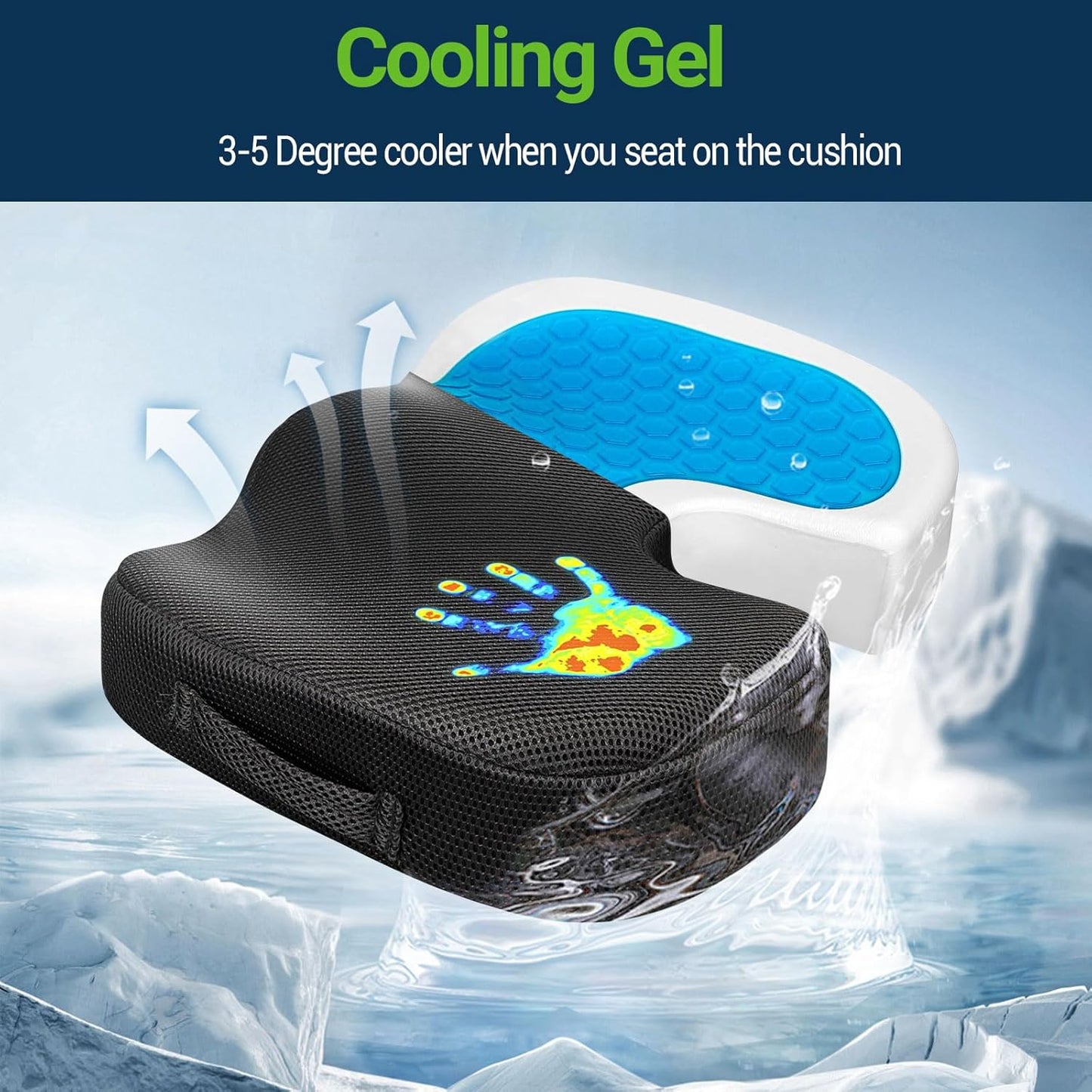 Gel Seat Cushion for Car Office - Memory Foam Pain Relief Chair Pillow Cushions - Tailbone Sciatica Coccyx Butt Lumbar Support Pad for Sitting Driving Traveling, Mesh, Black