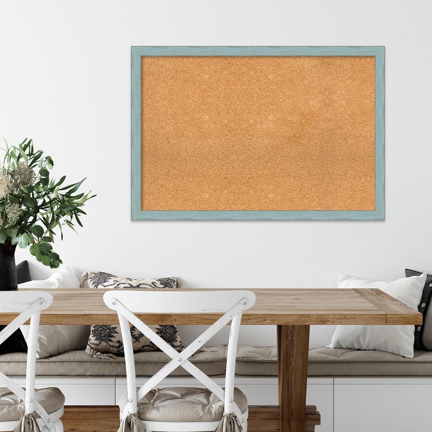 Amanti Art Natural Cork Board for Wall, 26x38 Vision Board with Blue Wood Frame, Large Corkboard Office Decor for Home Organization, Rustic Farmhouse Corkboard Pinboard to display items for home