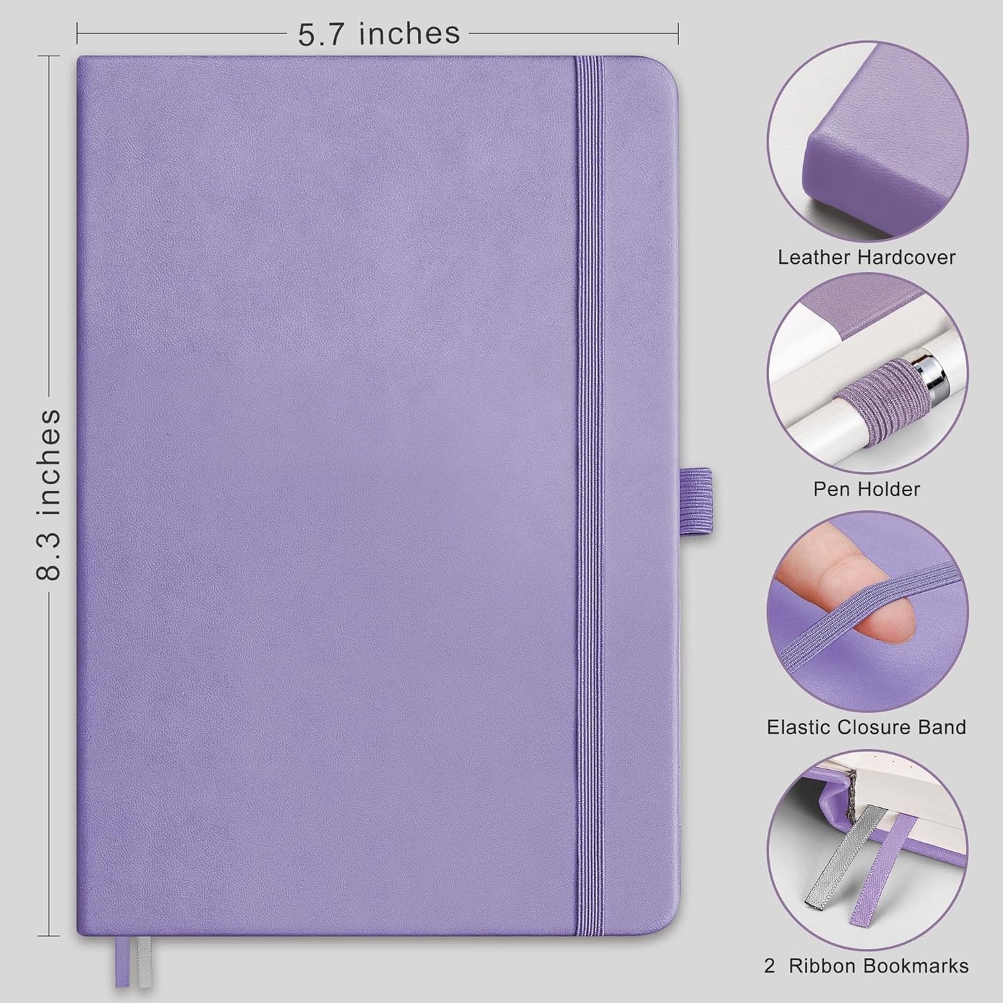 RETTACY Lined Journal Notebook, 192 Numbered Pages, A5 Medium Size (5.7'' x 8.3''), for Men & Women, Journaling, Writing, Work & Office, Leather Hardcover, 100 GSM Thick Paper (Purple)