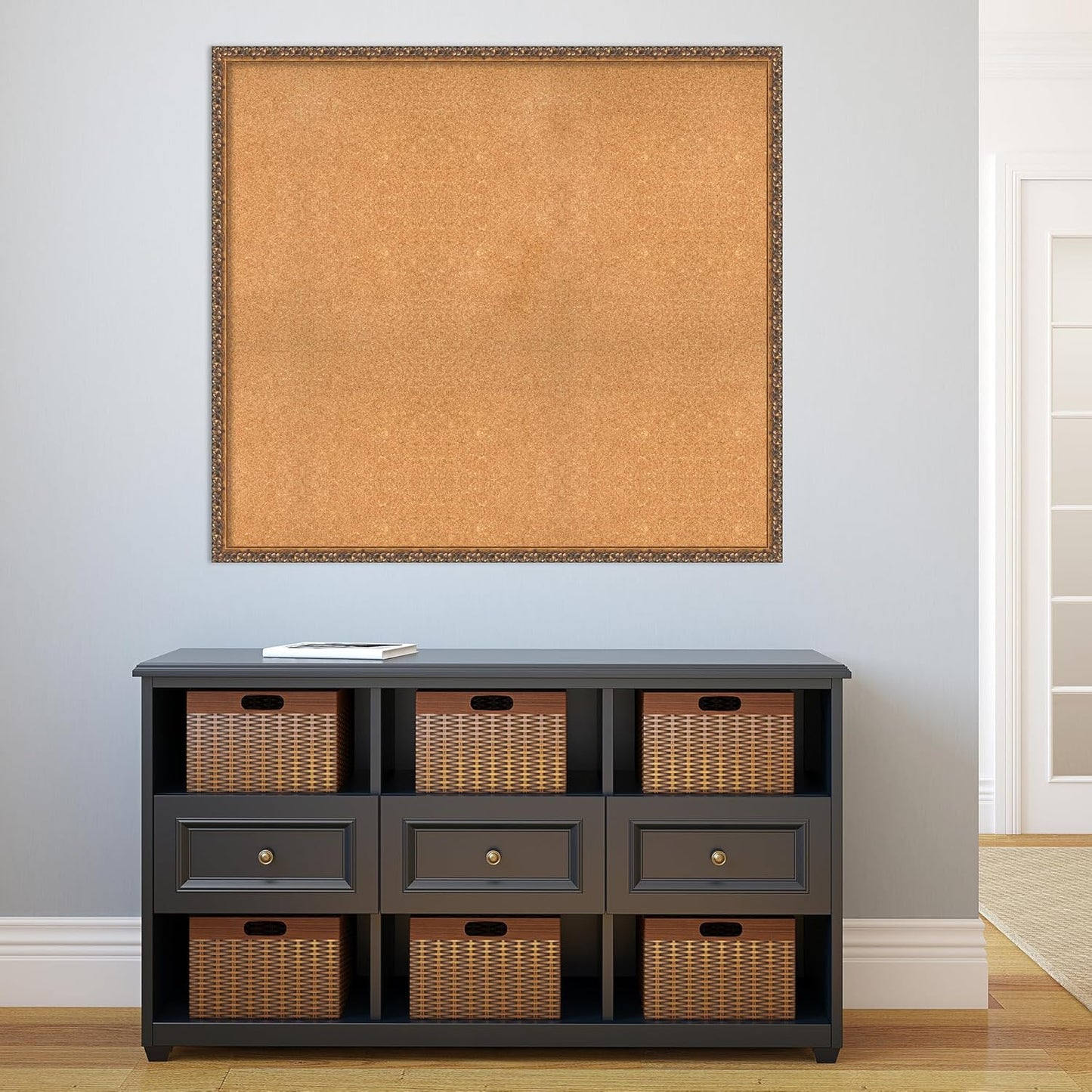 Amanti Art Natural Cork Board for Wall, 38x42 Vision Board with Bronze Frame, Oversize Corkboard Office Decor for Home Organization, Traditional Corkboard Pinboard to Display Items for Home