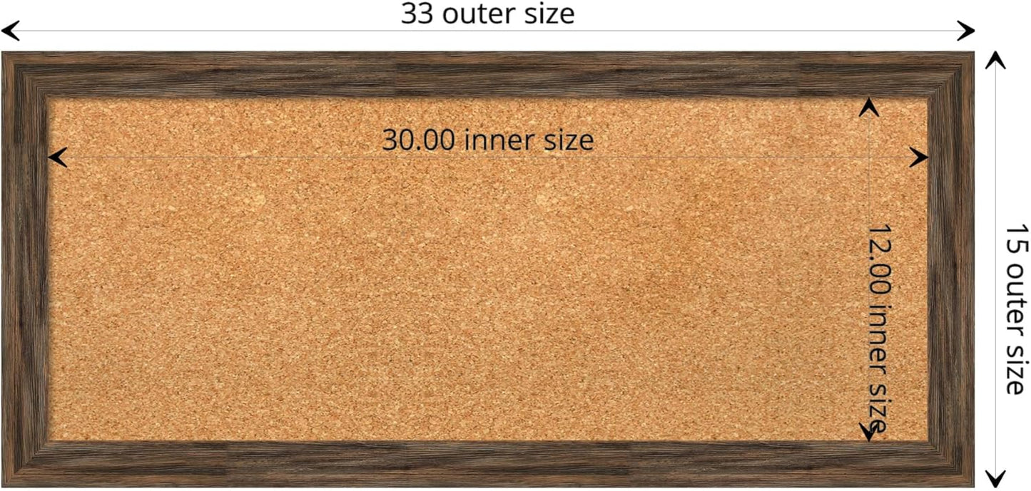 Amanti Art Natural Cork Board for Wall, 15x33 Vision Board with Brown Wood Frame, Medium Corkboard Office Decor for Home Organization, Rustic Farmhouse Corkboard Pinboard to display items for home