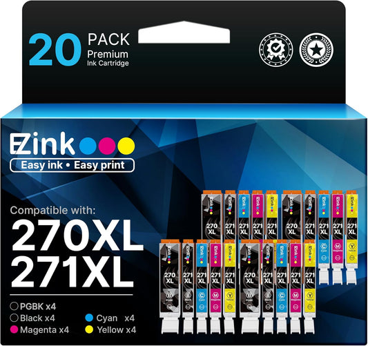 E-Z Ink Compatible Ink Cartridge Replacement for Canon PGI-270XL CLI-271XL PGI270 XL CLI271 XL Compatible with MG5720 TS6020 TS9020 (4 Large Black,4 Small Black,4 Cyan,4 Magenta,4 Yellow) 20 Pack