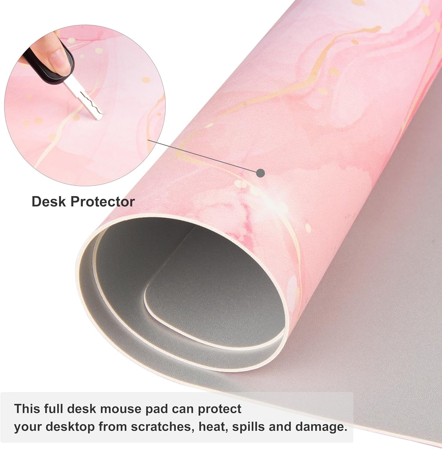 QIYI Large Mouse Pad, Extended Desk Mat for Desktop, PU Leather Waterproof Gaming Mousepad, Computer Desk Accessories Protector Writing Pads for School Office Home 31.5" x 15.7" - Dreamy Pink Marble