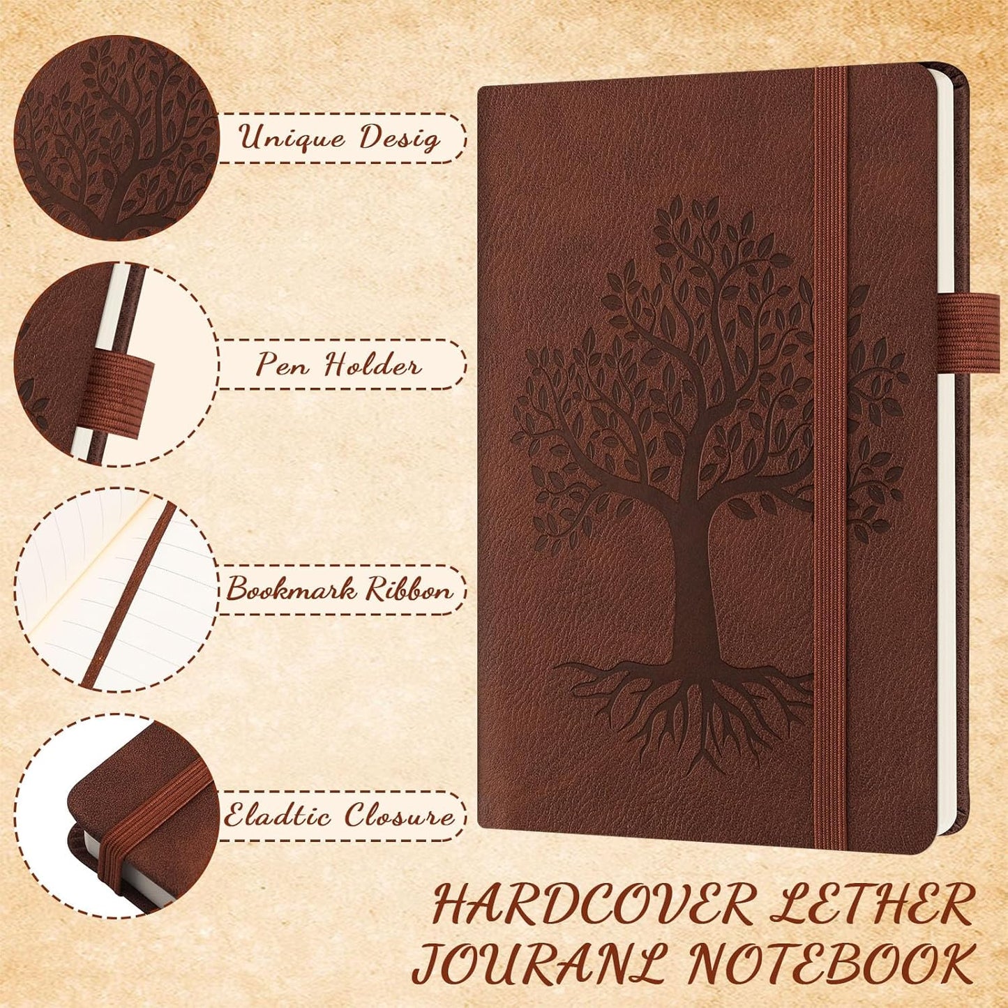 Estune Tree Small Notebooks Pen Leather Lined Pocket Subject Notebooks Hardcover Pocket Notepad Cute Ruled Leather Journals with Pen Holder for Men Women School Business, A6(Retro Color,20 Set)