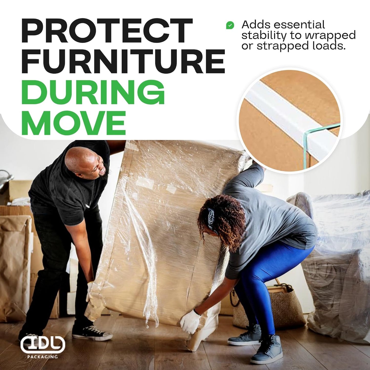 IDL Packaging Cardboard Edge Protector 2" X 2" X 18", Pack of 50 - V-Board Reinforced Cardboard Corners for Shipping - White Kraft Cardboard Corners for Packing - Moving Corner Protectors