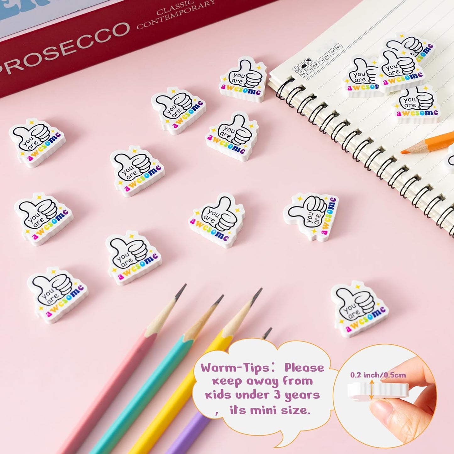 ANGOLIO 60Pcs Back to School Eraser You are Awesome Mini Inspirational Erasers Classroom Stationery for First Day of School Party Favors Student Prize Homework Rewards Gift Filling