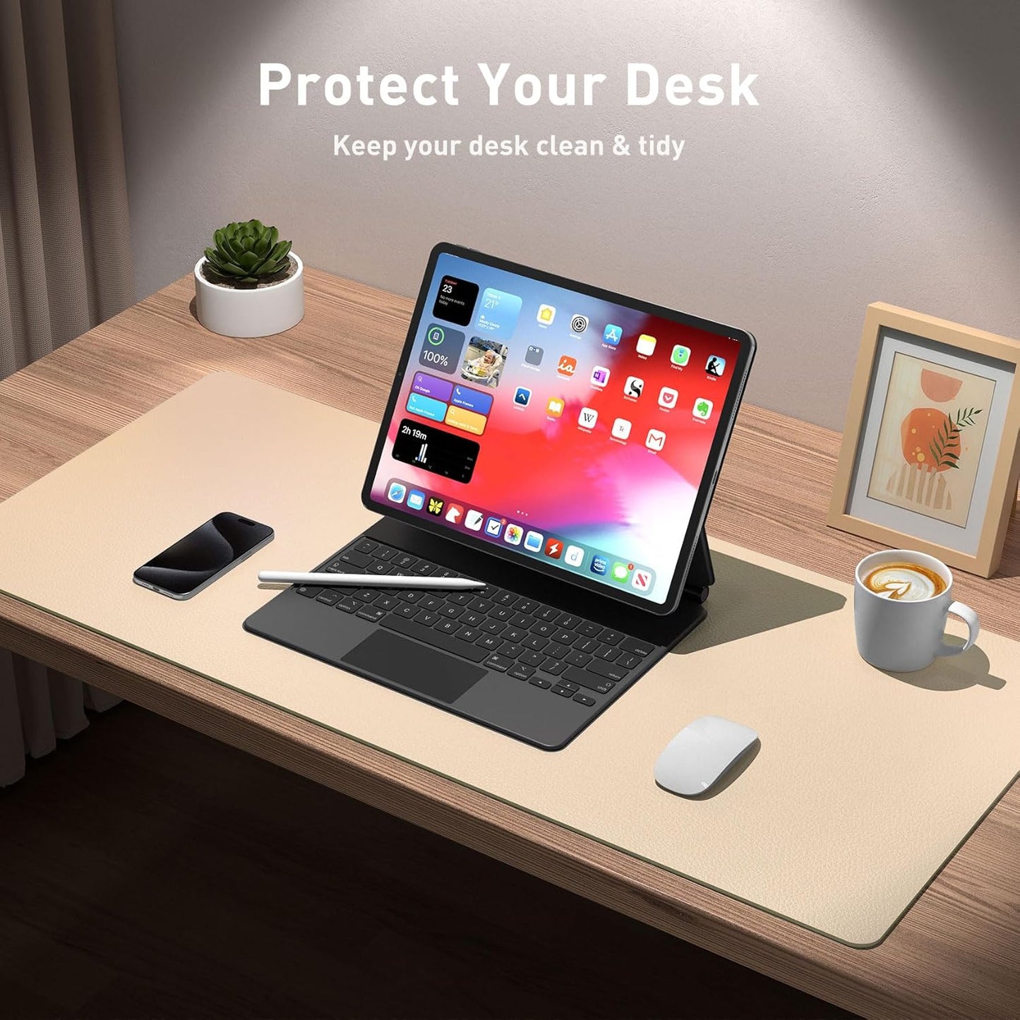 Aothia Large PU Leather Desk Pad Protector – Non-Slip Mouse Pad & Writing Mat for Office/Home, Waterproof, Easy to Clean(23.6" x 13.7", Soft Peach)