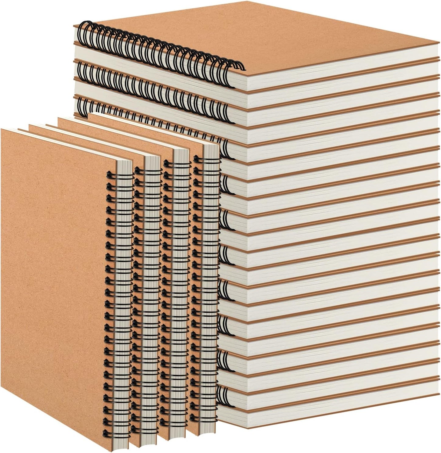 24 Pack A5 Spiral Notebooks Journal with Kraft Cover, 5x8 Inches, Ruled Lined Paper, for Work, Sketches, Study, Notes Taking, Gifts, Brown (24 PCS(Lined))