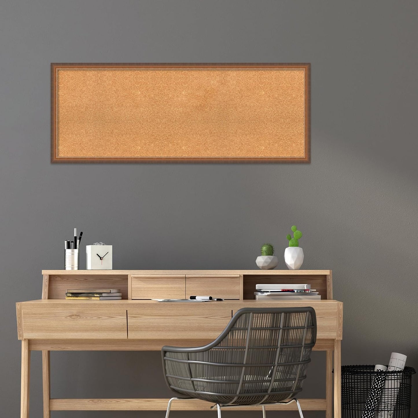 Amanti Art Natural Cork Board for Wall, 20x52 Vision Board with Bronze Frame, Oversize Corkboard Office Decor for Home Organization, Modern Corkboard Pinboard to Display Items for Home Organization