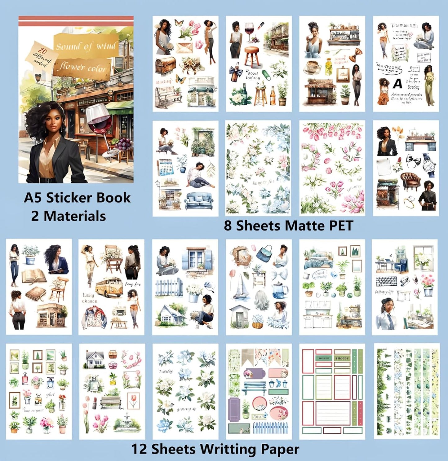 YagCu Journal Sticker Book for Journaling, Women House Junk Journal Stickers, Pre-Cut Aesthetic Scrapbooking for Adults, Decorative Ephemera Bullet Planner DIY Arts Craft Collage