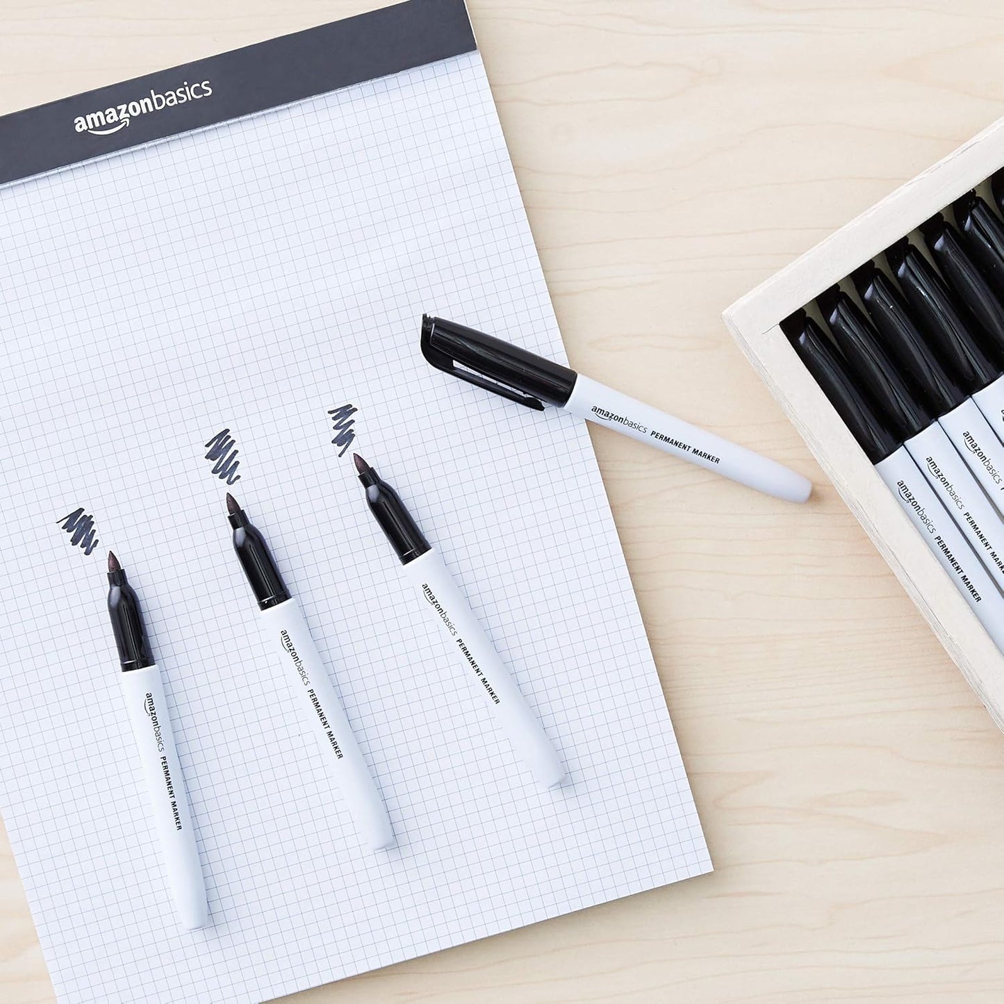 Amazon Basics Fine Tip Point Permanent Markers for Office, School, and Home Use, Black, 24 Pack