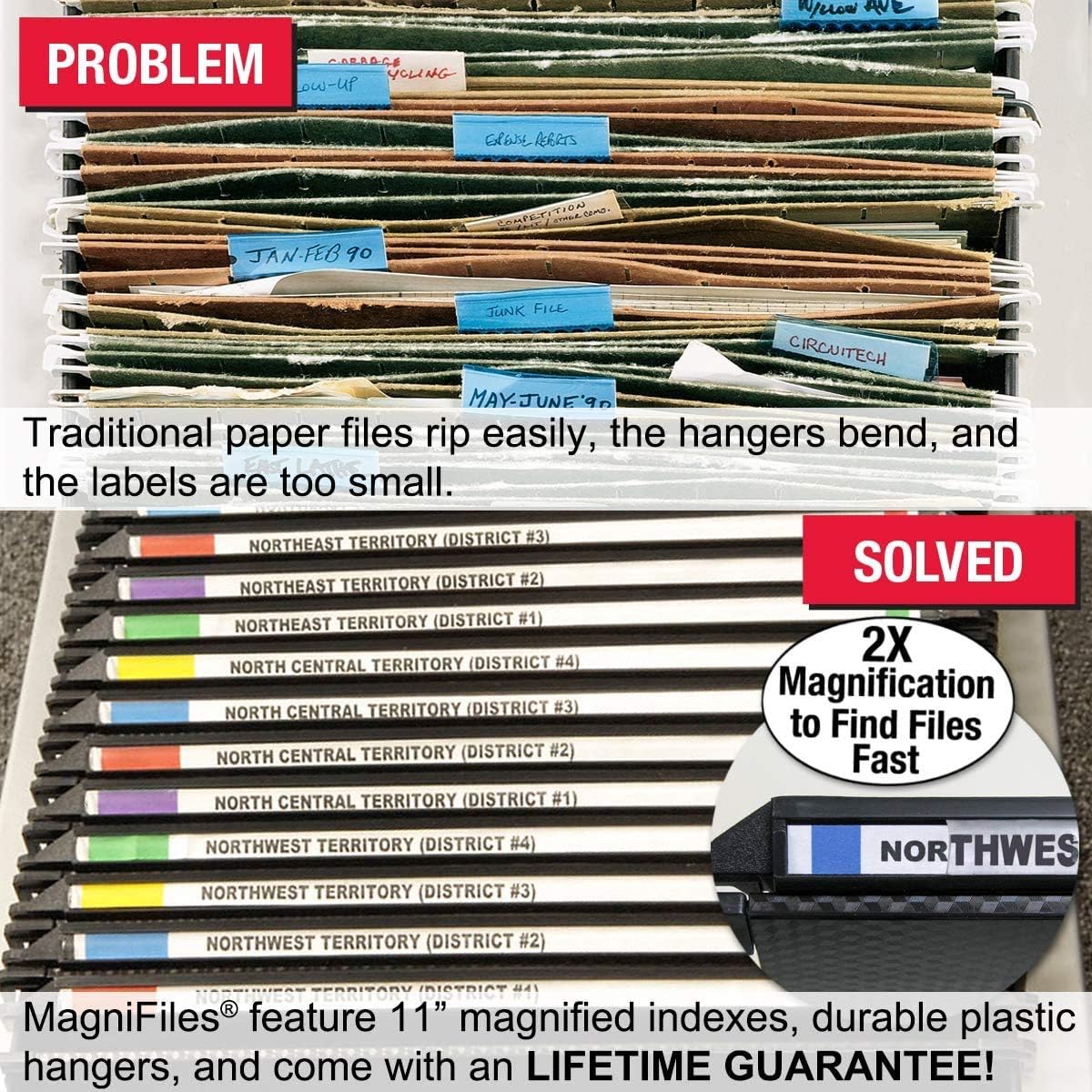 Ultimate Office MagniFile Extra-Capacity Hanging File Folders, 1/2" Box-Bottom, Letter Size, Feature A Wrap- Around Bungee Security Cord (Set of 4)