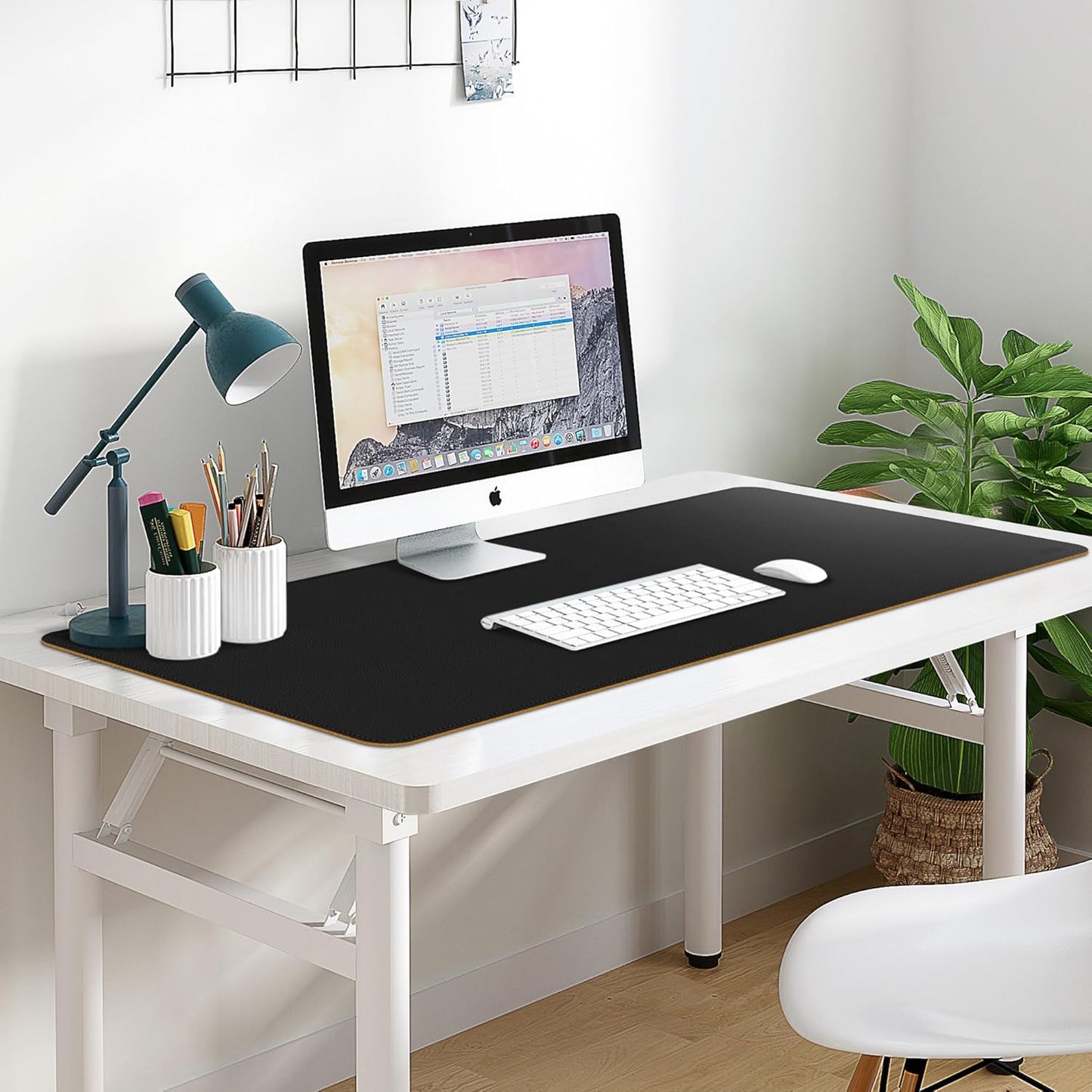 Vyaaa PU Leather & Cork Desk Mat, 39.4"x15.7" Dual Sided Computer Desk mat, Waterproof Large Mouse Pad, Non-Slip Office Desk pad, Office Desk Protector for Work/Gaming/Home (Black)