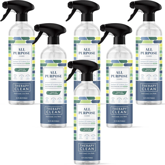 Therapy Clean All Purpose Cleaner Juniper & Lemon Zest 24 oz (Pack of 6), 100% Natural Fragrance, Plant-Powered Multipurpose Cleaner