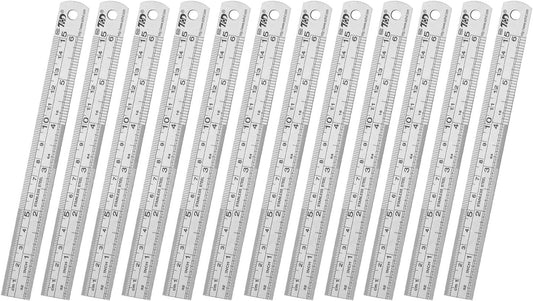 ZZTX Ruler Metal Straight Edge Stainless Steel Ruler 6 Inch Ruler Set Rulers Bulk 12 Pack