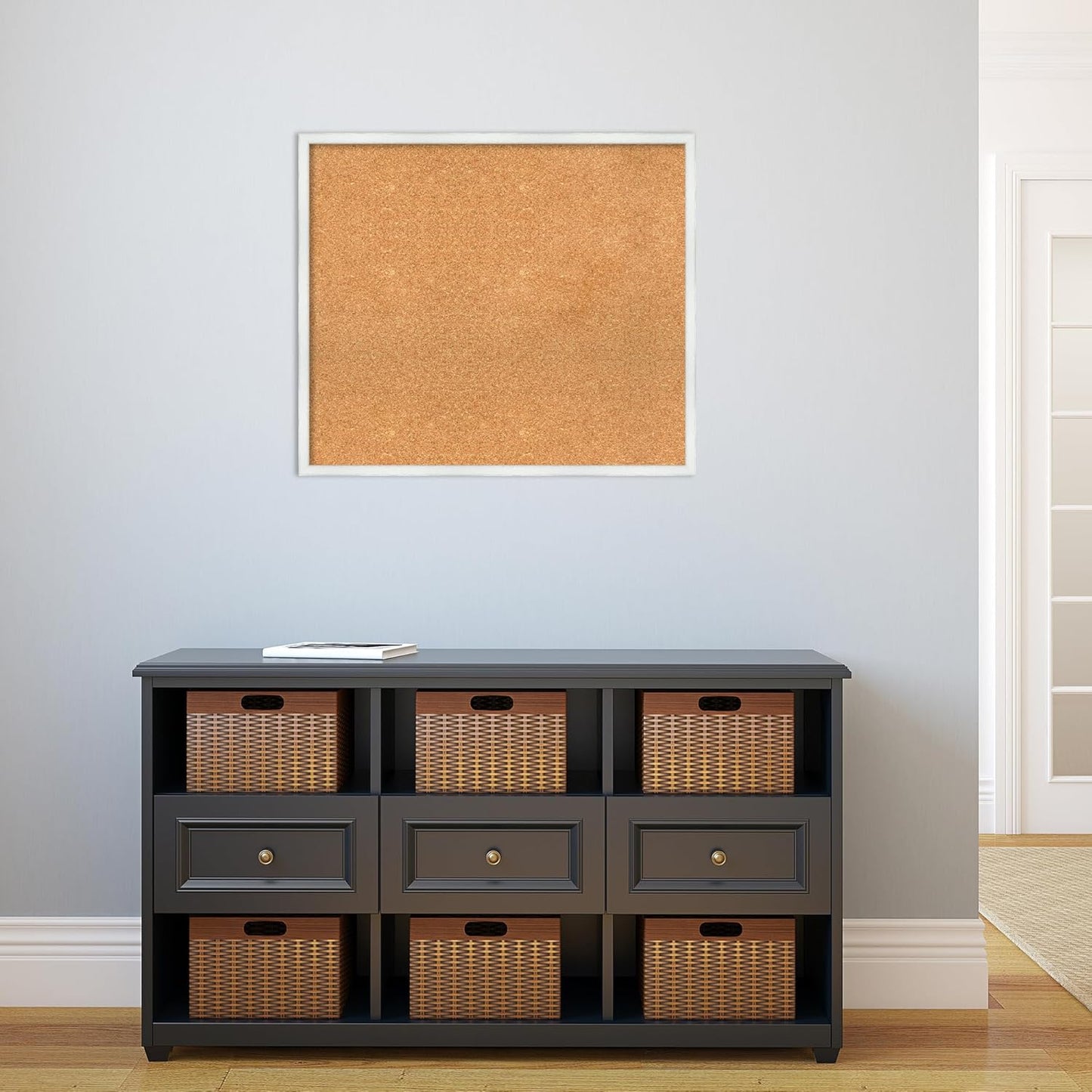 Amanti Art Natural Cork Board for Wall, 25x29 Vision Board with White Frame, Large Corkboard Office Decor for Home Organization, Country Rustic Corkboard Pinboard to Display Items for Home