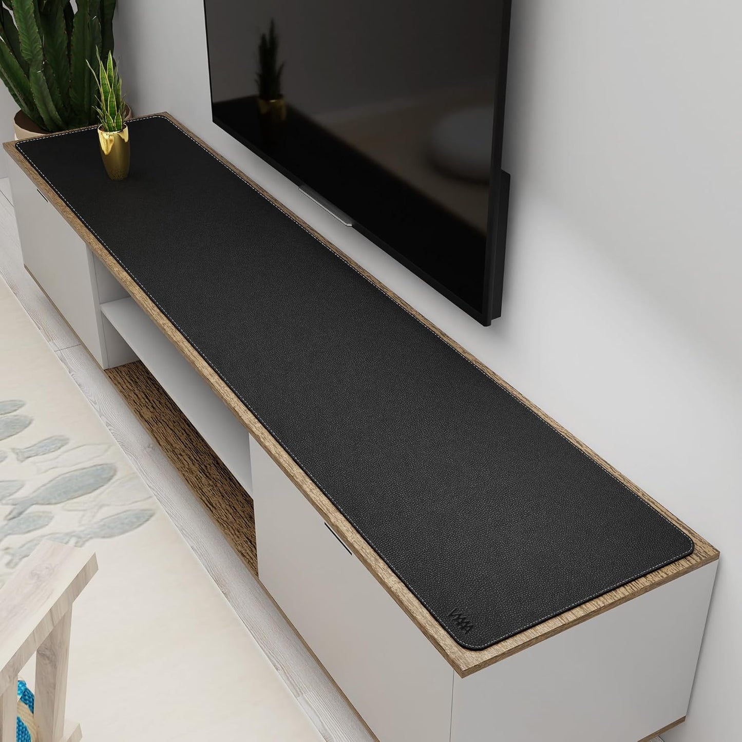 Vyaaa 78.7"x15.7" PU Leather & Cork Large Desk Mat (Black) - XXL Extended Mouse pad, Reversible Desk Protector, Non-Slip Computer Desk pad for Office, Gaming, Home