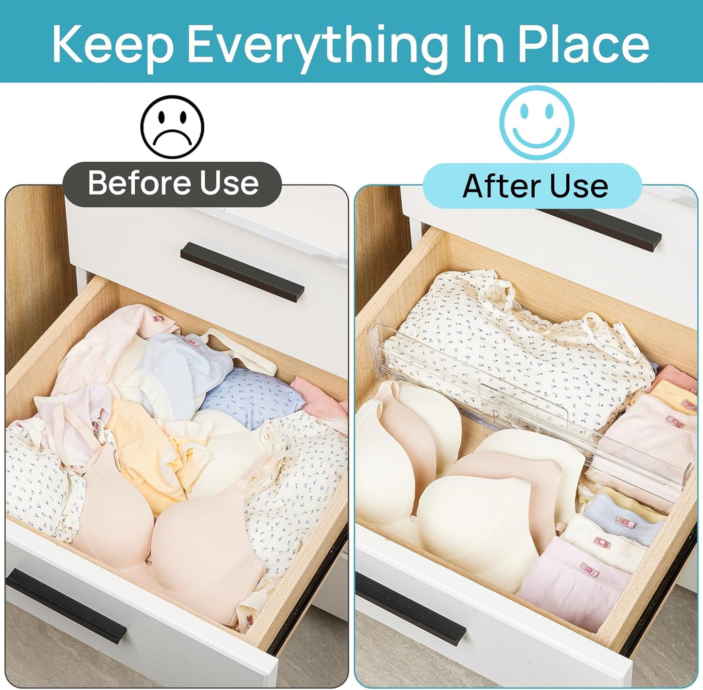 Vtopmart 18 Pack Drawer Dividers for Clothes, 4" High 10.2"-16.6" Adjustable Expandable Dresser Drawer Organizer, Clear Plastic Separators for Dresser, Baby Clothing, Underwear, Cosmetic, Toiletries