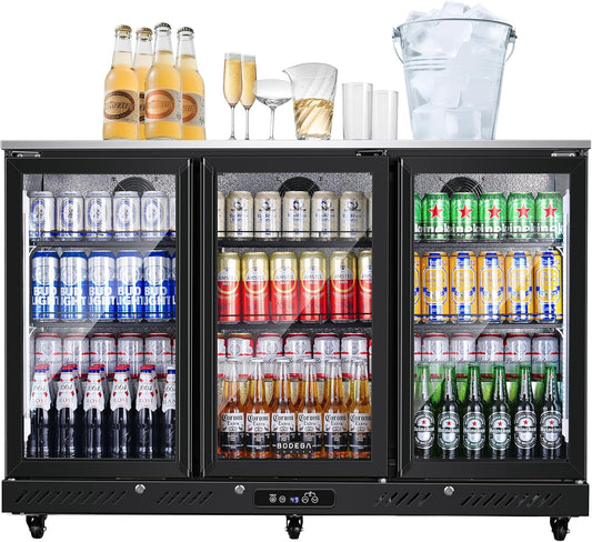 BODEGACOOLER Back Bar Cooler With 3 Glass Doors,Counter Height Beverage Refrigerator,12 Cu.Ft Commercial Display Bar Fridge with LED Lighting,21 inch Beverage Cooler for Beer,Soda Drinks,Wine