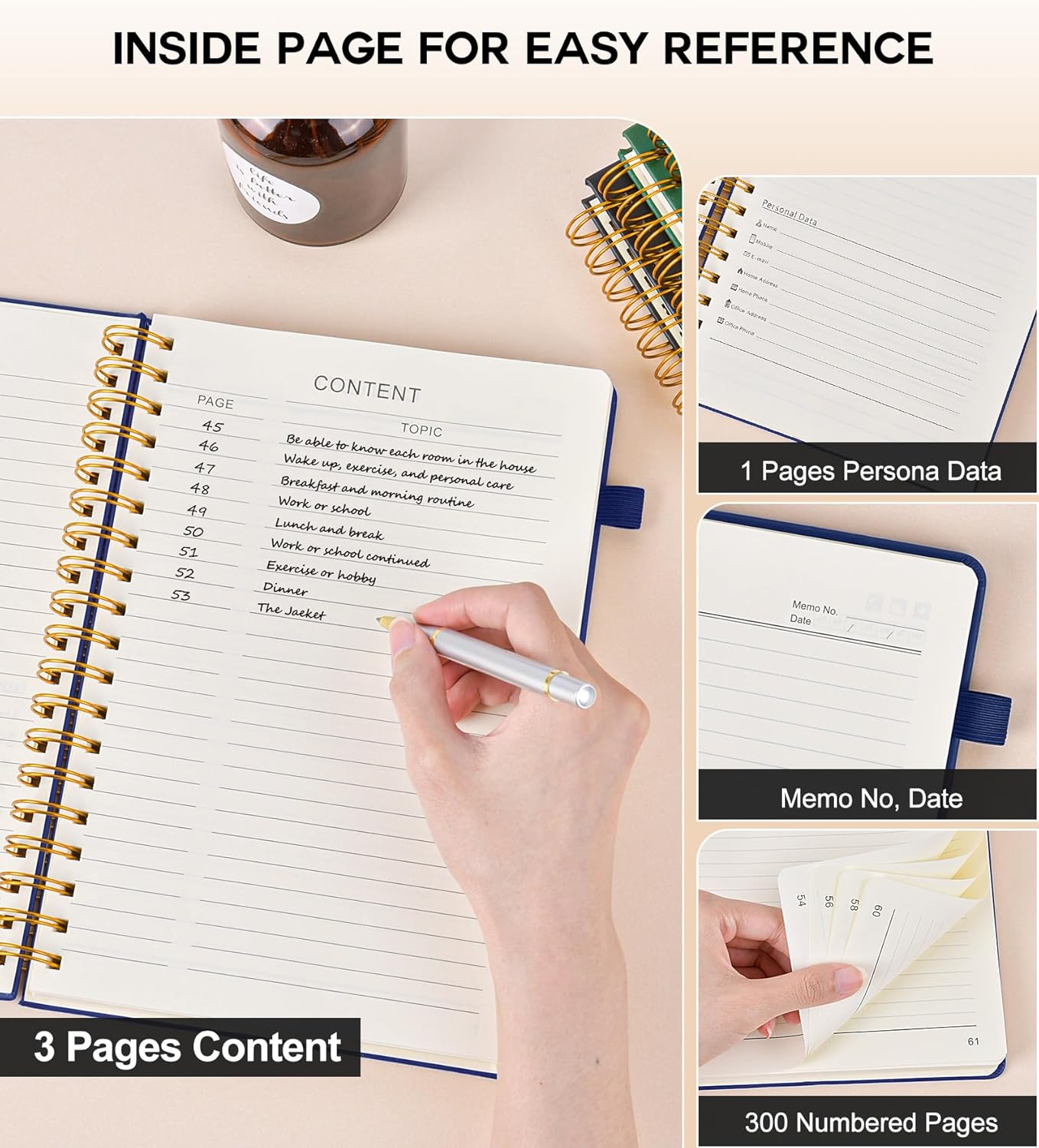 Large Spiral Notebook Journal for Women Men - 300 Numbered Lined Pages, College Ruled, A4 Hardcover Spiral Bound Notebook for School, Work, Note Taking, Writing, Leather Spiral Journal 8.5"x11"