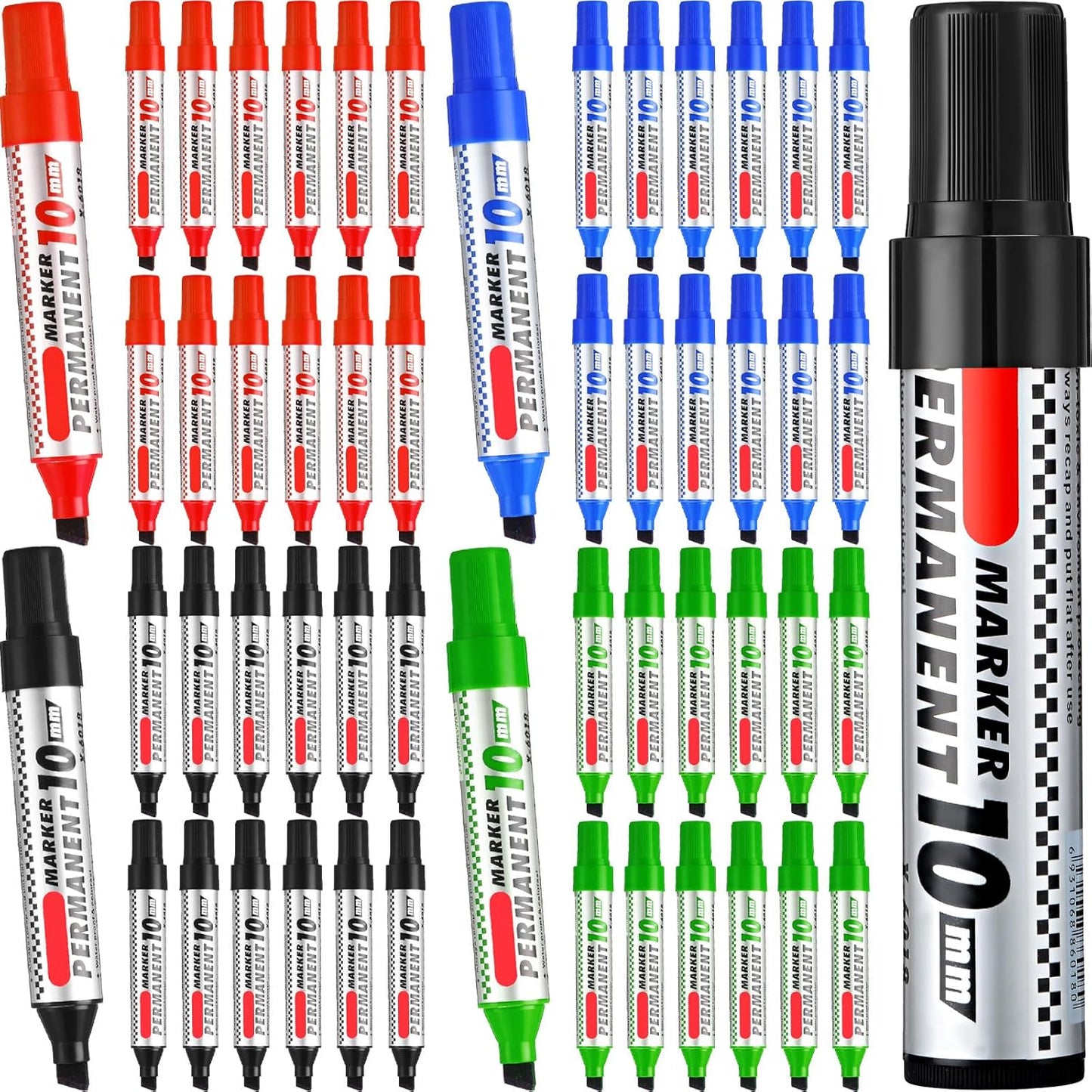 Thenshop 48 Pcs Jumbo Size Permanent Markers Bulk Waterproof Chisel Tip Marker Pens for Industrial Use Work on Wood Metal Plastic Stone Glass(Black, Blue, Green, Red)