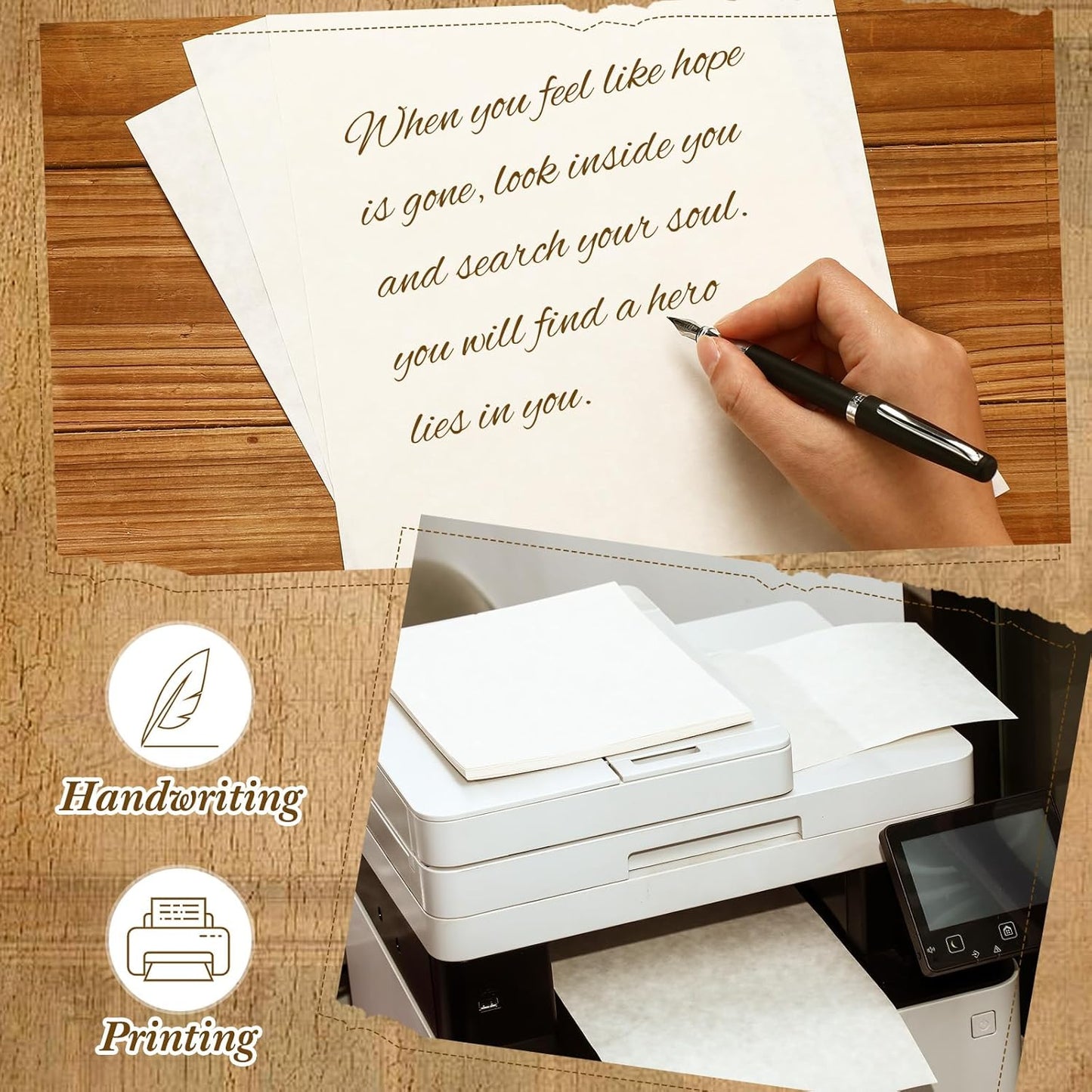 Epakh 100 Pcs Old Age Parchment Paper 8.5 x 11 Inch Standard Letter Vintage Colored Old Parchment Semblance Double Side Printing Paper (Light Gray)