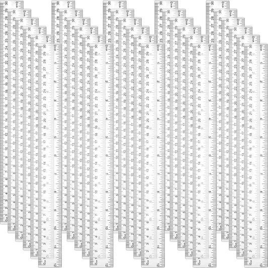 Zonon 30 Pcs 12 Inch Plastic Ruler Assorted Colors Ruler Bulk with Centimeters Millimeter and Inches Rulers First Day of School Gift for Kids School Classroom Office Supplies(Clear,Plastic)