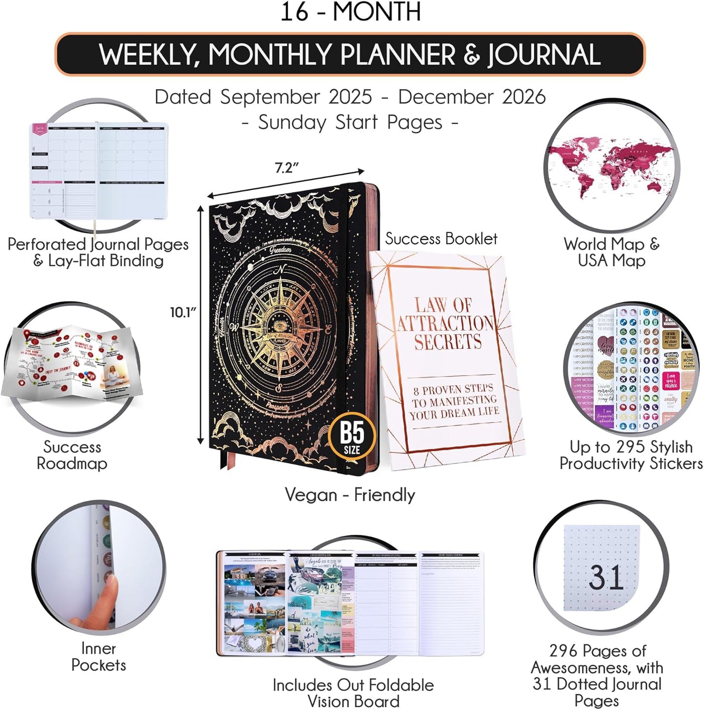 2025-2026 Planner Weekly and Monthly | 16-Month Life Planner to Increase Focus & Productivity | Reduce Overwhelm & Achieve Your Biggest Goals | Include Gift Box & Stickers | Sep 2025-Dec 2026