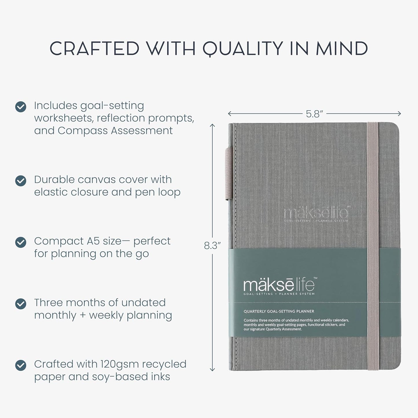 Quarterly Undated Planner - Goal Setting And Weekly Planner, Productivity Tools, Time-Management, Habit Tracker, Gray
