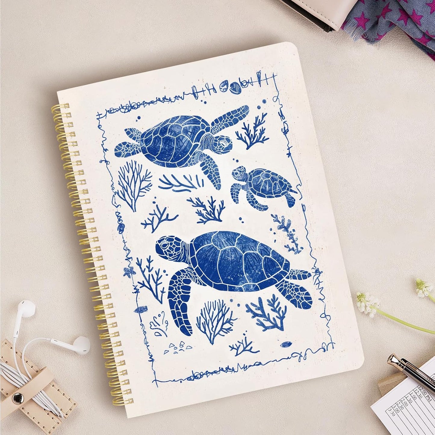 Cute Spiral Notebook journal A4 Aesthetic Pretty Design for Women Girls Kawaii with Pocket, 8.5 x 11 inch, Graph, Turtle