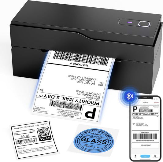 Bluetooth Thermal Shipping Label Printer – Wireless 4x6 Shipping Label Printer for Small Business & Shipping Packages, Support Android, iPhone and Windows, Widely Used for Amazon, Ebay, Shopify, Etsy