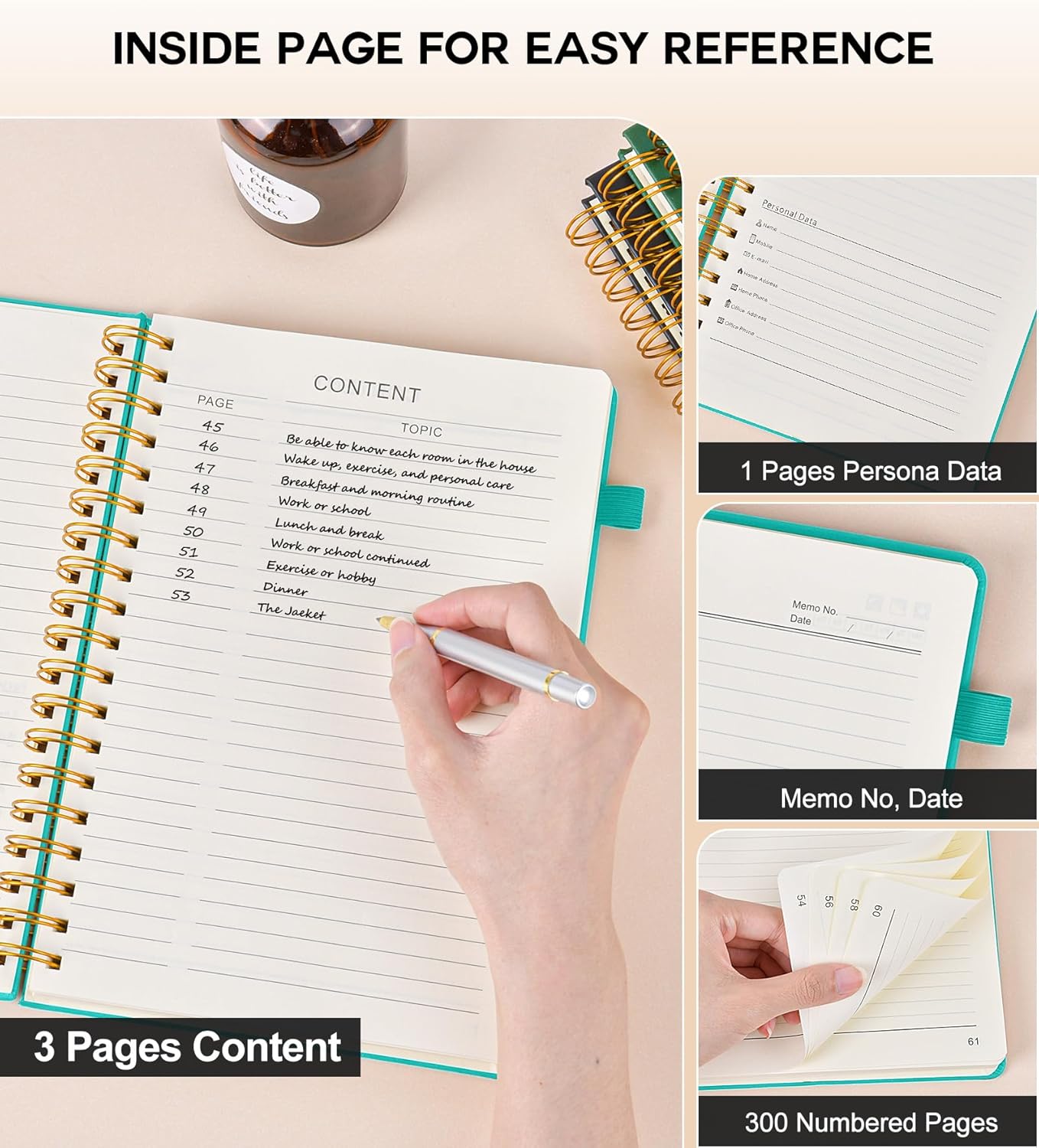 Spiral Notebook Journal for Women Men, 300 Numbered Lined Pages, College Ruled, A5 Hardcover Spiral Bound Notebook for School, Work, Note Taking Writing, Leather Spiral Journal Medium 5.9"x8.5"