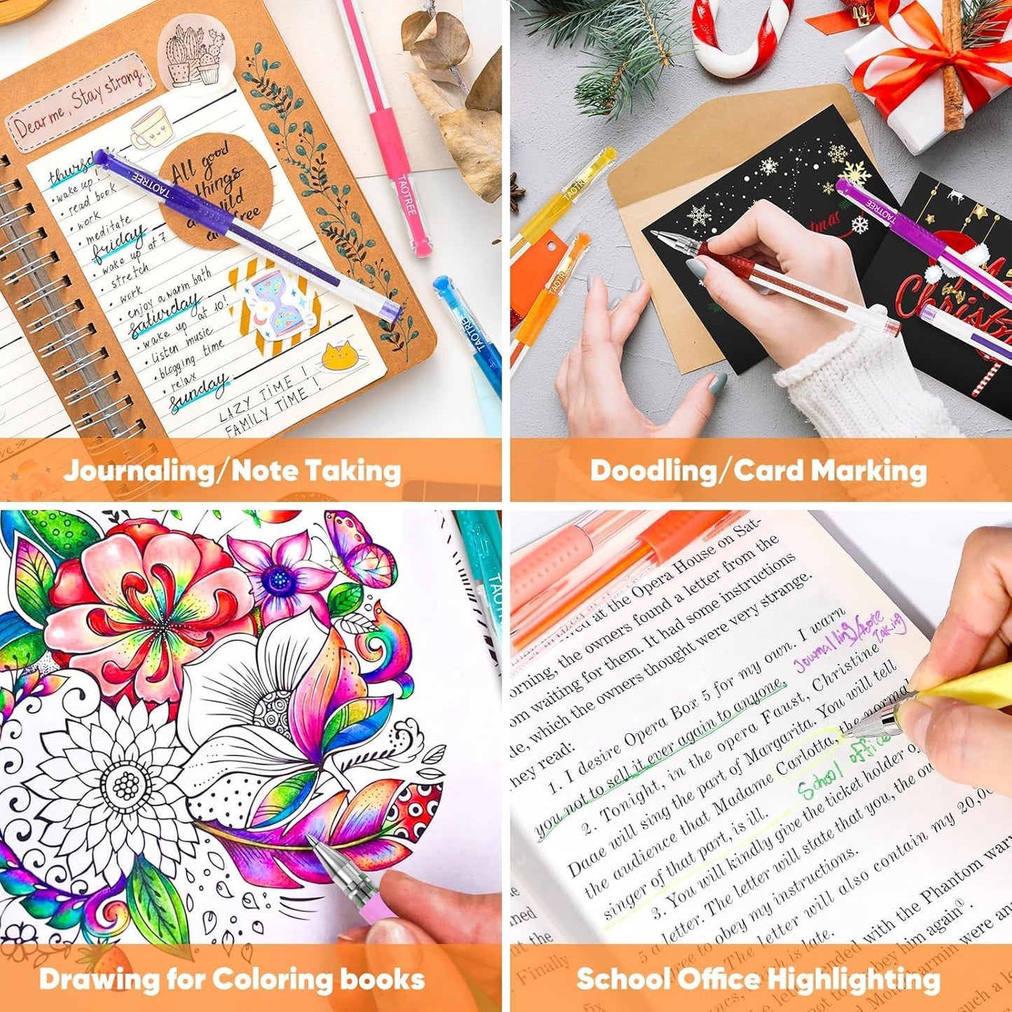 Taotree Gel Pens for Adult Coloring Books, 36-Color Neon Glitter Pens Coloring Drawing Art Supplies, 40% More Ink Glitter Gel Markers Set Colored Sparkle Doodling Journaling Gifts for Kids Teens