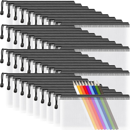 Umriox Pencil Pouches Bulk, 9.2 x 4.7 in (Black, 36 Packs), Mesh Zipper Pouch Pencil Case, Small Zipper Pouches for Bill Stationary Cosmetics Travel Storage