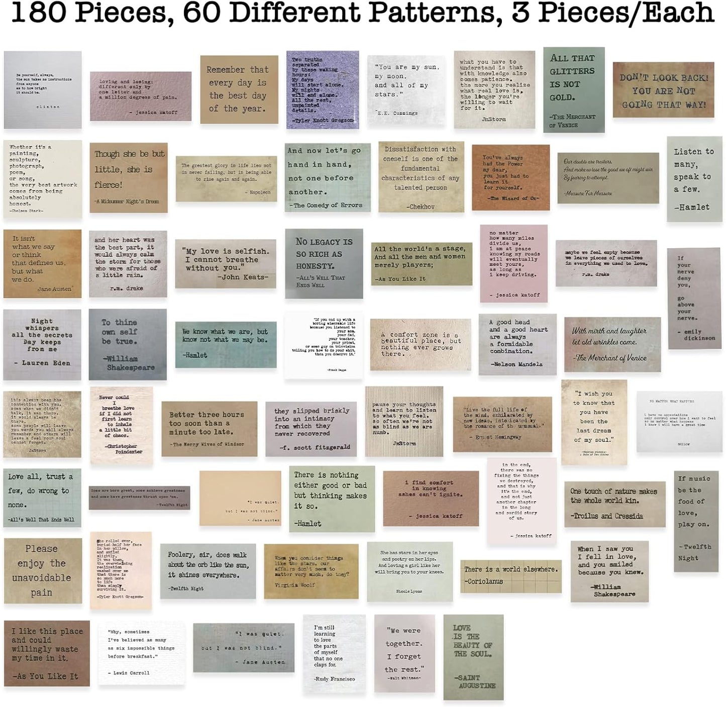 LakoArt 180 Pieces Retro Typewriter Style Motivational Quotes Stickers (3 Pcs. Each), Inspirational Vintage Journaling Stickers, Famous Words Scrapbook Sticker for Planner Bullet Junk Journal Laptops