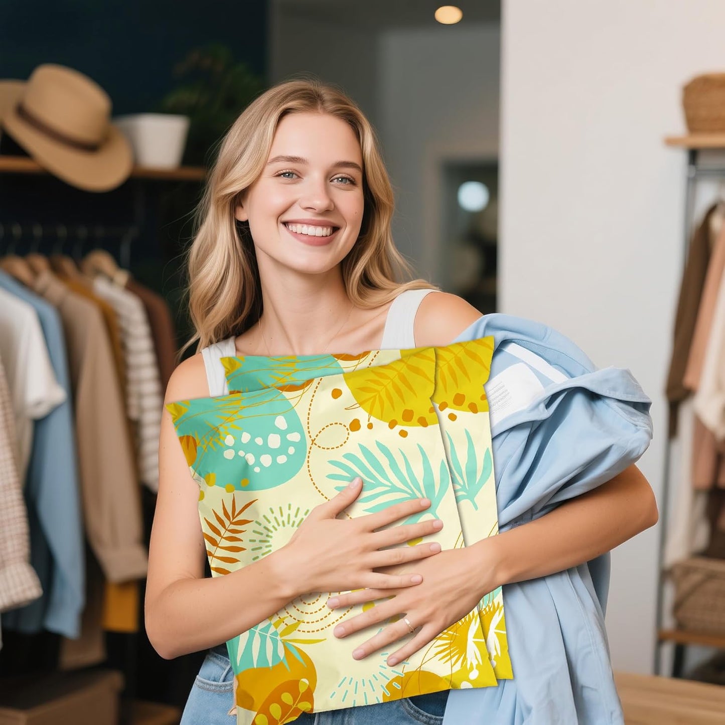 Colorful Leaves Poly Mailer 6x9 Inch 100 Pcs, Waterproof Shipping Bags for Clothing, Tear-Resistant Mailier Bags, Strong Mailing Bags with Self-Seal