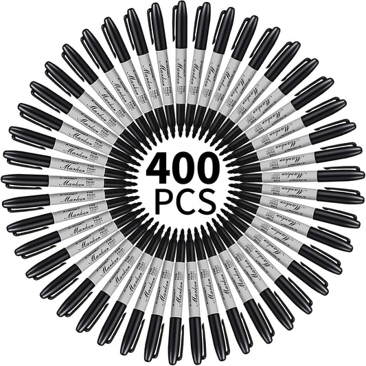 Thenshop 400 Pack Permanent Markers Bulk Black Permanent Marker Set Fine Point Pens Work on Wood, Metal, Stone, Glass