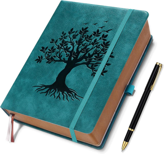 ZXHQ A5 360 Pages Lined Journal for Women, Tree of Life Design, with Pen, Fine Inner Pocket, Seagreen