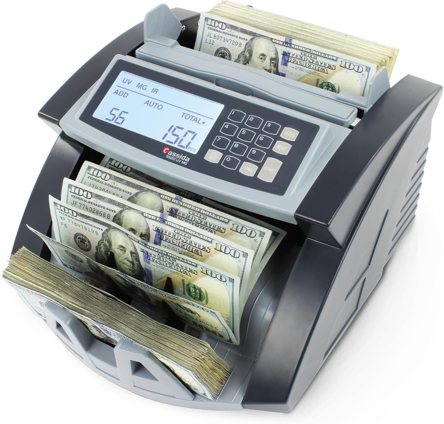 Cassida 5520 UV/MG - USA Money Counter with ValuCount, UV/MG/IR Counterfeit Detection, Add and Batch Modes - Large LCD Display & Fast Counting Speed 1,300 Notes/Minute