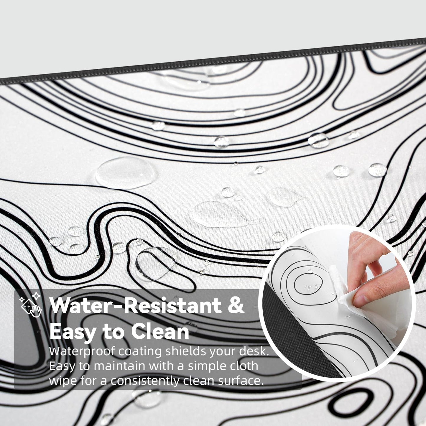 Waterproof Large Gaming Mouse Pad with Durable Stitched Edges, Non-Slip Rubber Base, Smooth Surface Mouse Mat Desk Pad for Home Office Gaming, 31.5"x11.8"x0.12", White Topographic Map