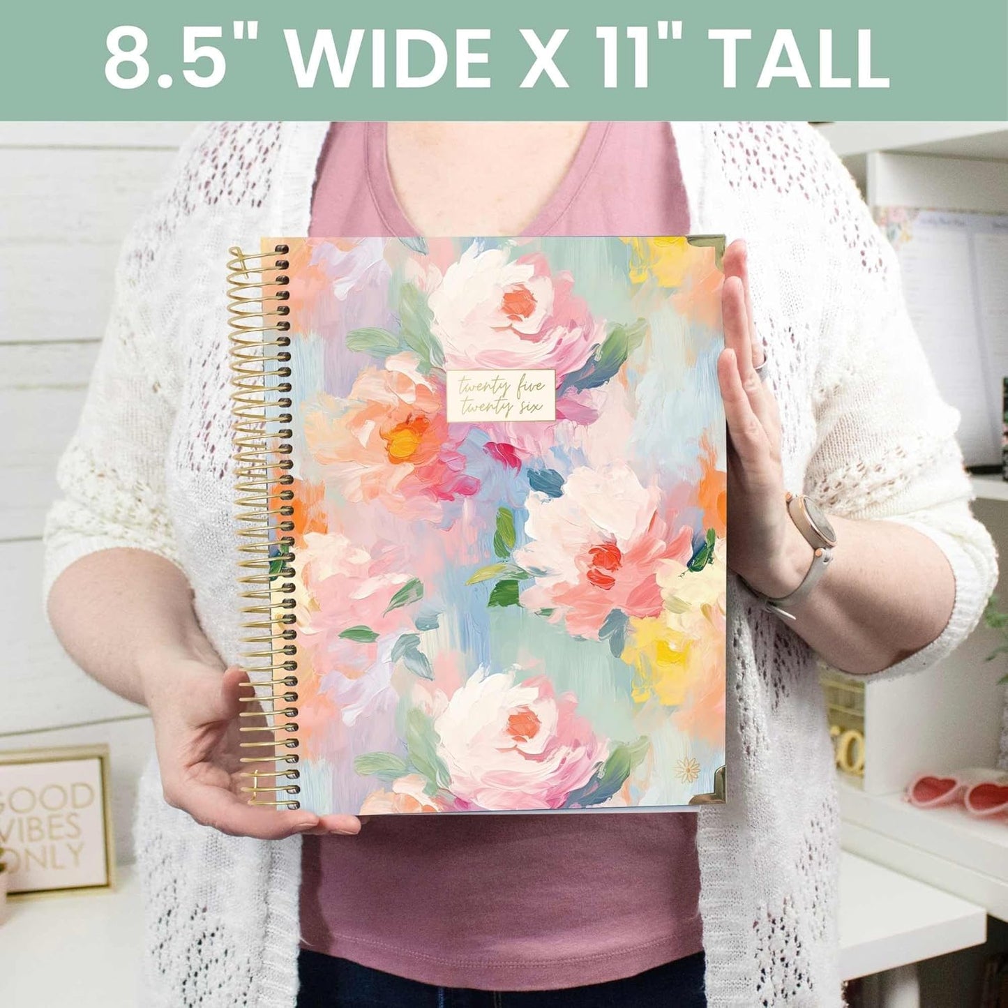 bloom daily planners HARDCOVER 2025-2026 (8.5" x 11") Academic Year Day Planner (July 2025 - July 2026) - Task Goal Organizer - Monthly & Weekly Inspirational Agenda Book - Painted Peonies