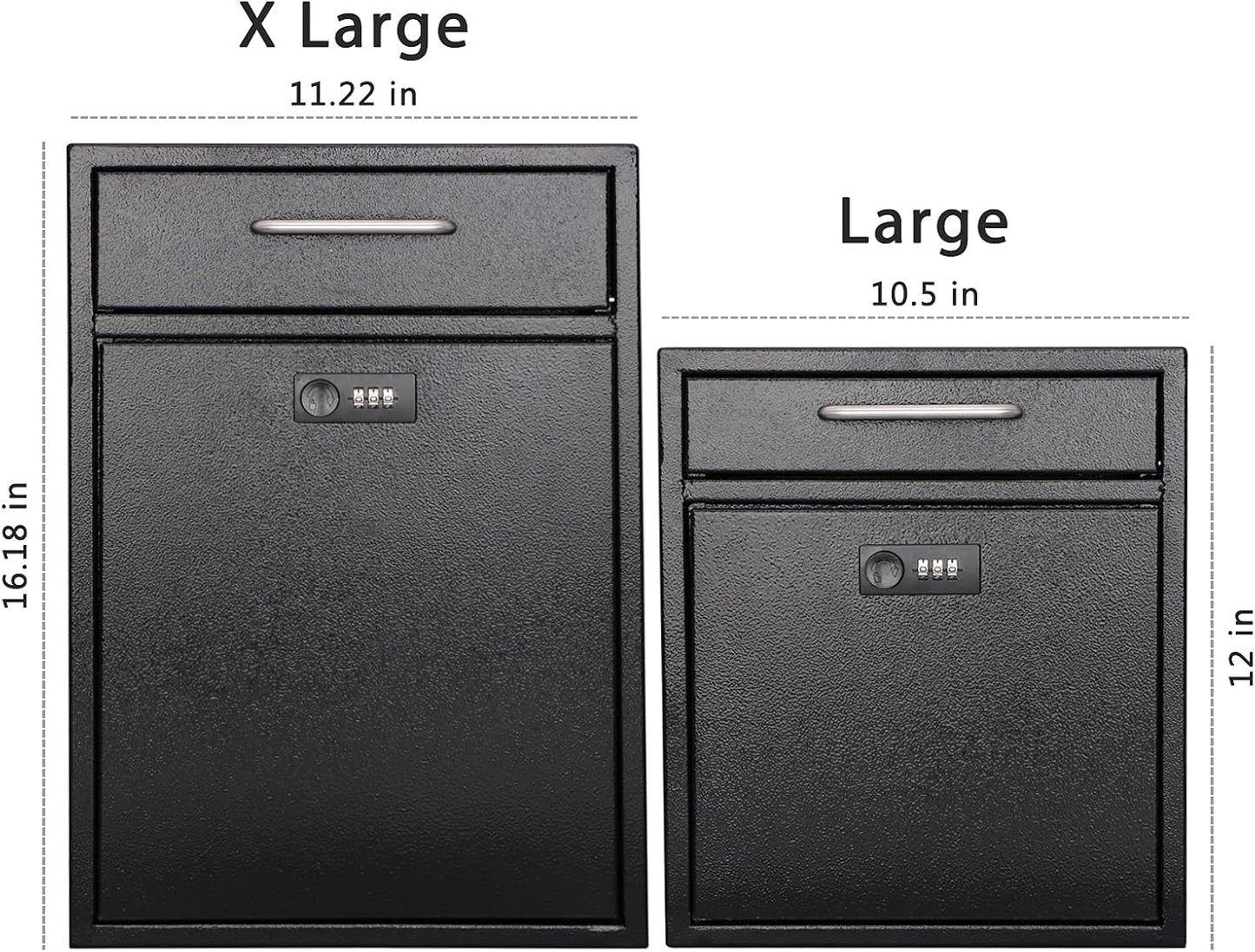 KYODOLED Steel Combination Lock Mail Boxes Outdoor,Locking Wall Mount Mailbox,Security Lock Drop Box,Collection Boxes,16.2H x 11.22L x 4.72W Inches,Black X Large