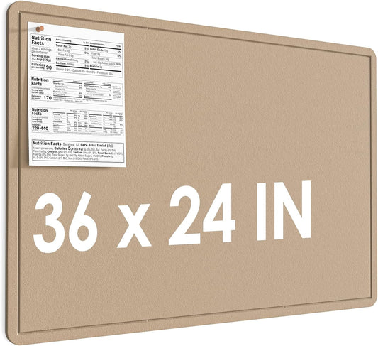 MaxGear Large Bulletin Board 36" x 24", Foldable Felt Board Vision Board Supplies, Cork Board for Office, Home, School, Small Pin Boards for Walls Decorative Display Board Beige Brown