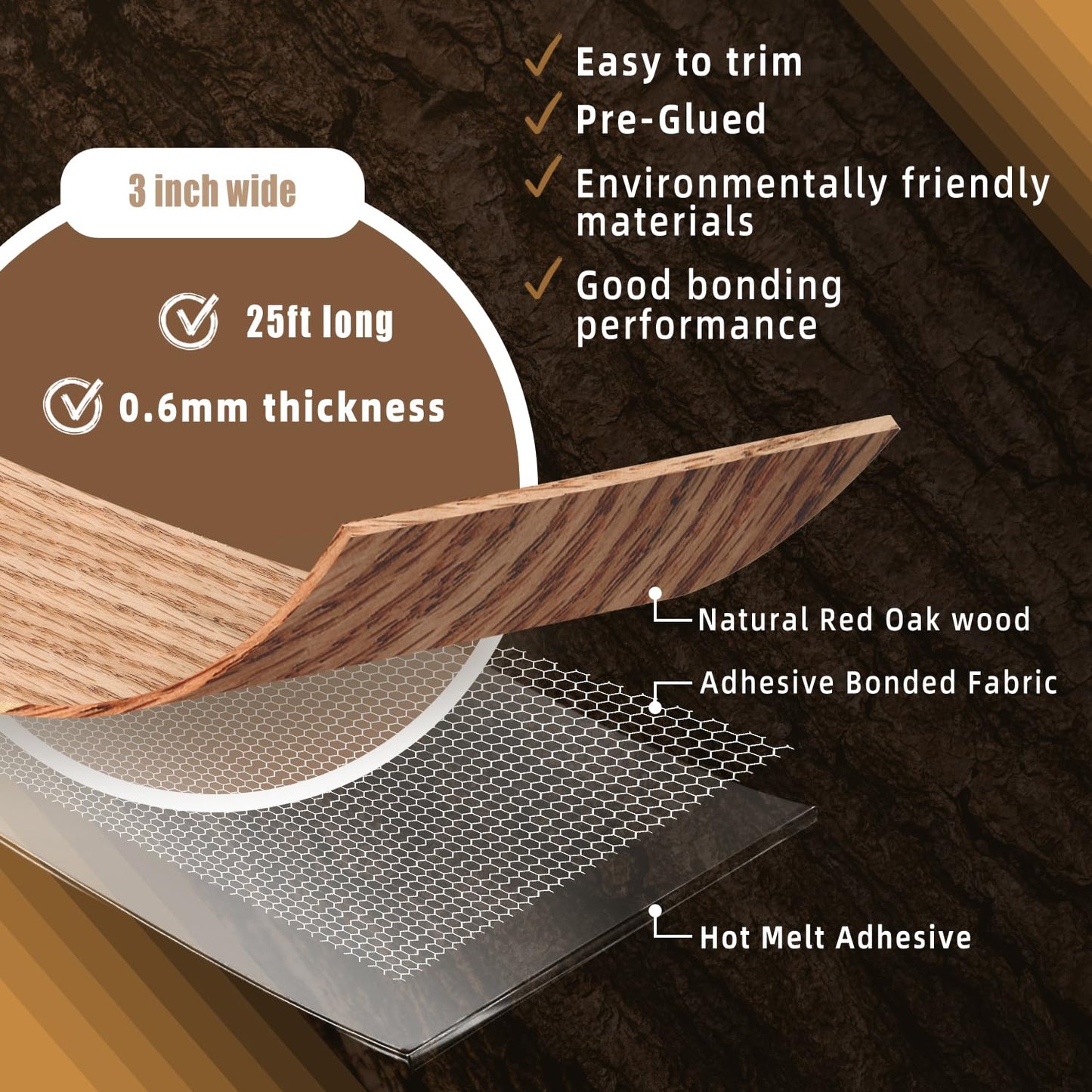 GSCIT Club Red Oak Edge Banding, 3 inch x 25ft roll of Veneer Edge Banding Preglued Flexible, Real Wood Tape Banding