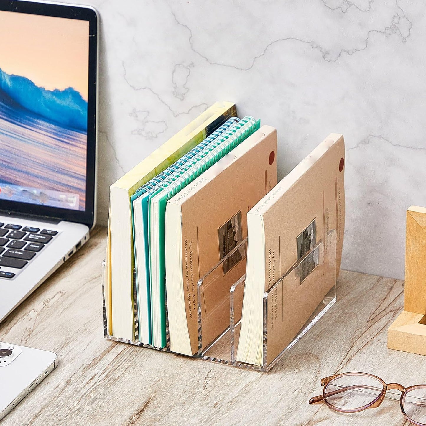 Geyoga 2 Pcs Acrylic File Holder Clear Mail Folder Organizer 5 Sections Multifunction Desktop Storage Letter Sorter Envelope Vertical Dividers for Office, Home, Desk Organization